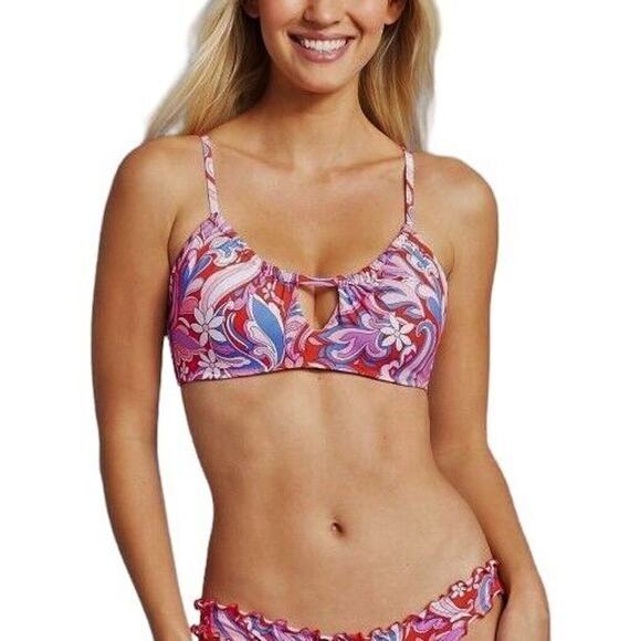 NEW Shade and Shore Bikini Top 34C Lightly Padded Paisley Floral Keyhole - Picture 1 of 10
